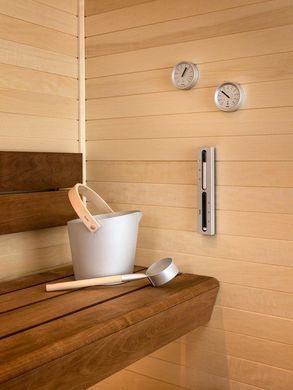 Helo Brilliant Sauna Set (Thermometer, Hourglass, Bucket & Ladle), Silver