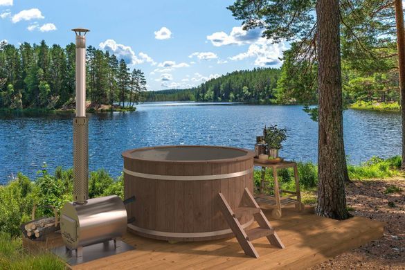 Hot tub 180 cm with external stove 30 kW with PVC lining Assembled