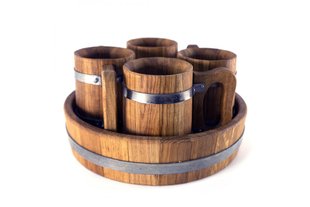 Wooden set of 4 cups 0.5L + tray